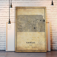 
              Kansas, United States Vintage Style Map Print 
            