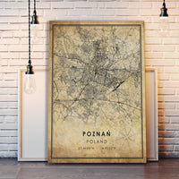
              Poznan, Poland Vintage Style Map Print 
            