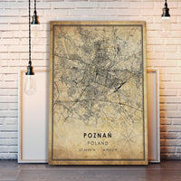 Poznan, Poland Vintage Style Map Print 