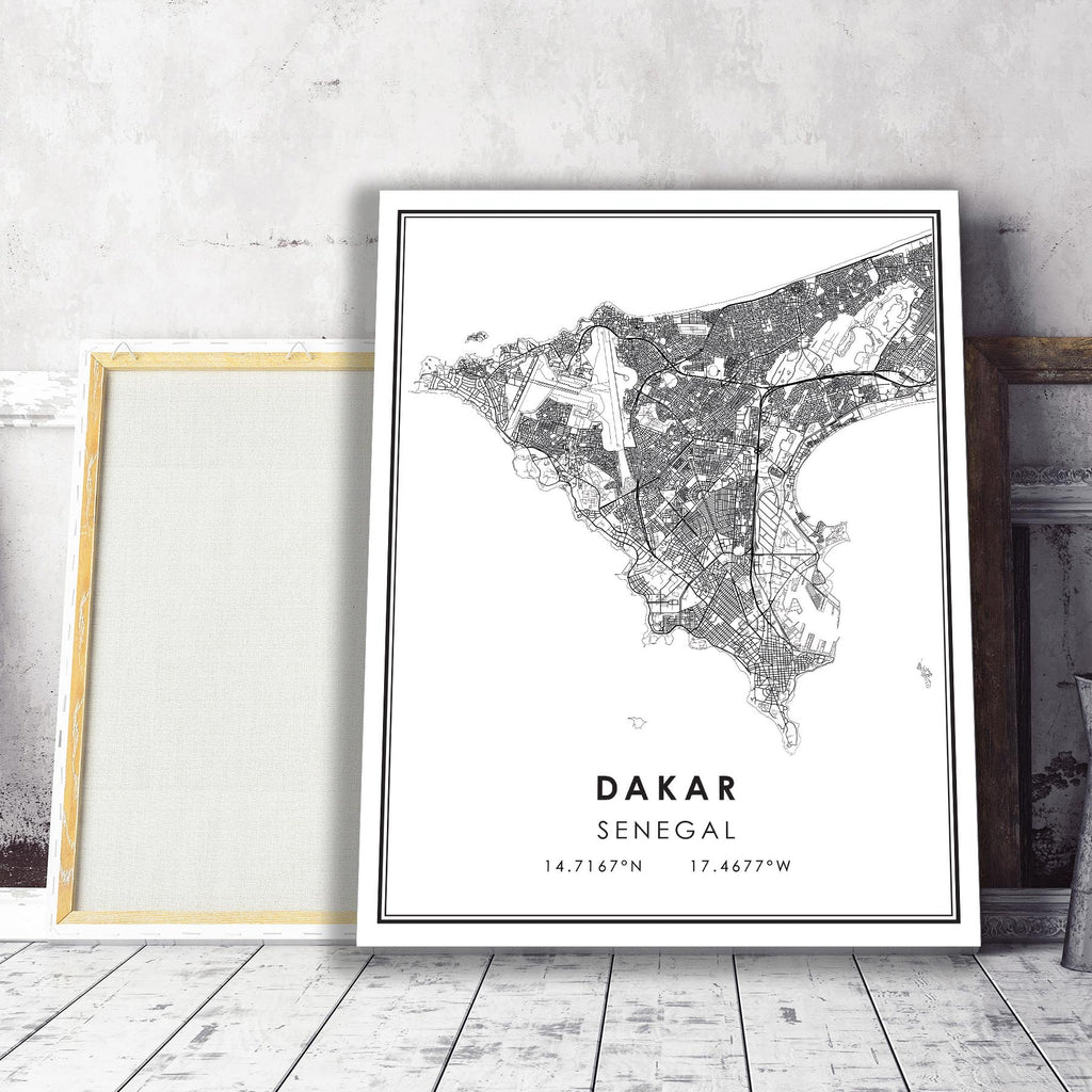 Dakar, Senegal Modern Style Map Print 