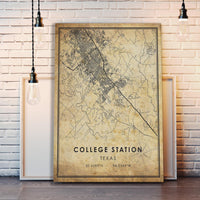 
              College Station, Texas Vintage Style Map Print 
            