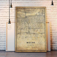 
              Moline, Illinois Vintage Style Map Print 
            