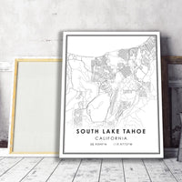 South Lake Tahoe, California Modern Map Print 