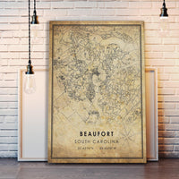 
              Beaufort, South Carolina Vintage Style Map Print 
            