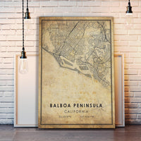 
              Balboa Peninsula, California Vintage Style Map Print 
            