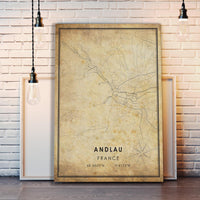 Andlau, France Vintage Style Map Print