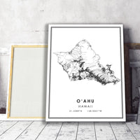 Oahu, Hawaii Modern Map Print 