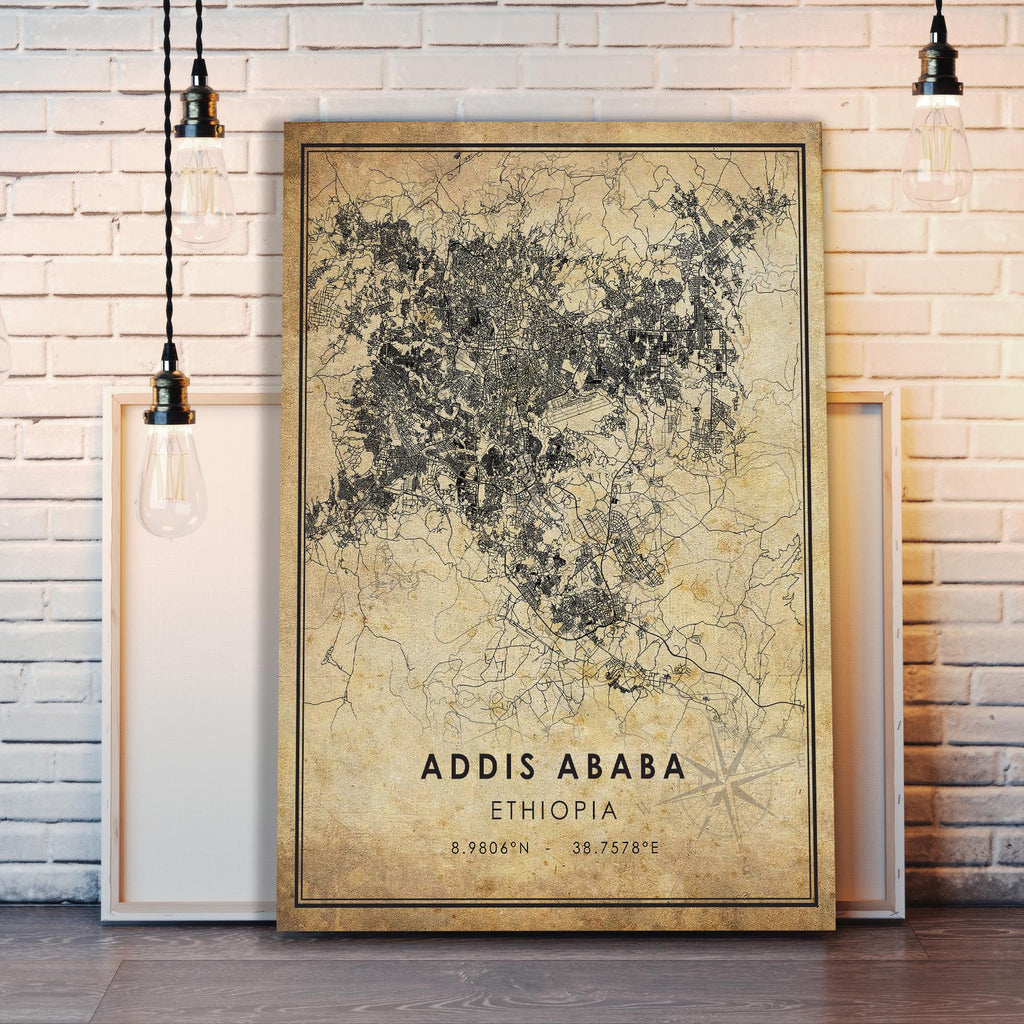 Addis Ababa, Ethiopia Vintage Style Map Print 
