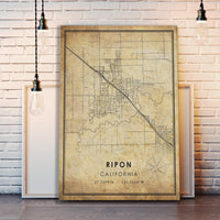 
              Ripon, California Vintage Style Map Print 
            