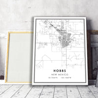 Hobbs, New Mexico Modern Style Map Print 