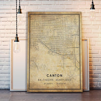 
              Canton, Baltimore, Maryland Vintage Style Map Print 
            