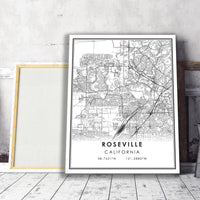 Roseville, California Modern Map Print 