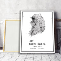 South Korea, East Asia Modern Style Map Print 