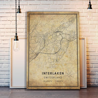 
              Interlaken, Switzerland Vintage Style Map Print 
            