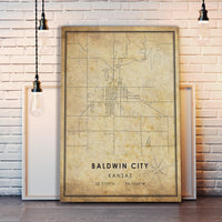 Baldwin City, Kansas Vintage Style Map Print