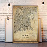 
              Bronx, New York Vintage Style Map Print 
            