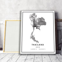 Thailand, Asia Modern Style Map Print 