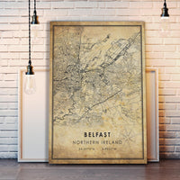
              Belfast, Northern Ireland Vintage Style Map Print 
            
