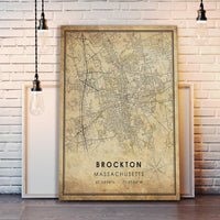 Brockton, Massachusetts Vintage Style Map Print 