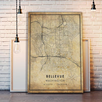 
              Bellevue, Washington Vintage Style Map Print 
            