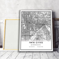 Twin Cities, Minnesota Modern Map Print 