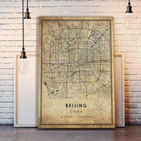 Beijing, China Vintage Style Map Print 