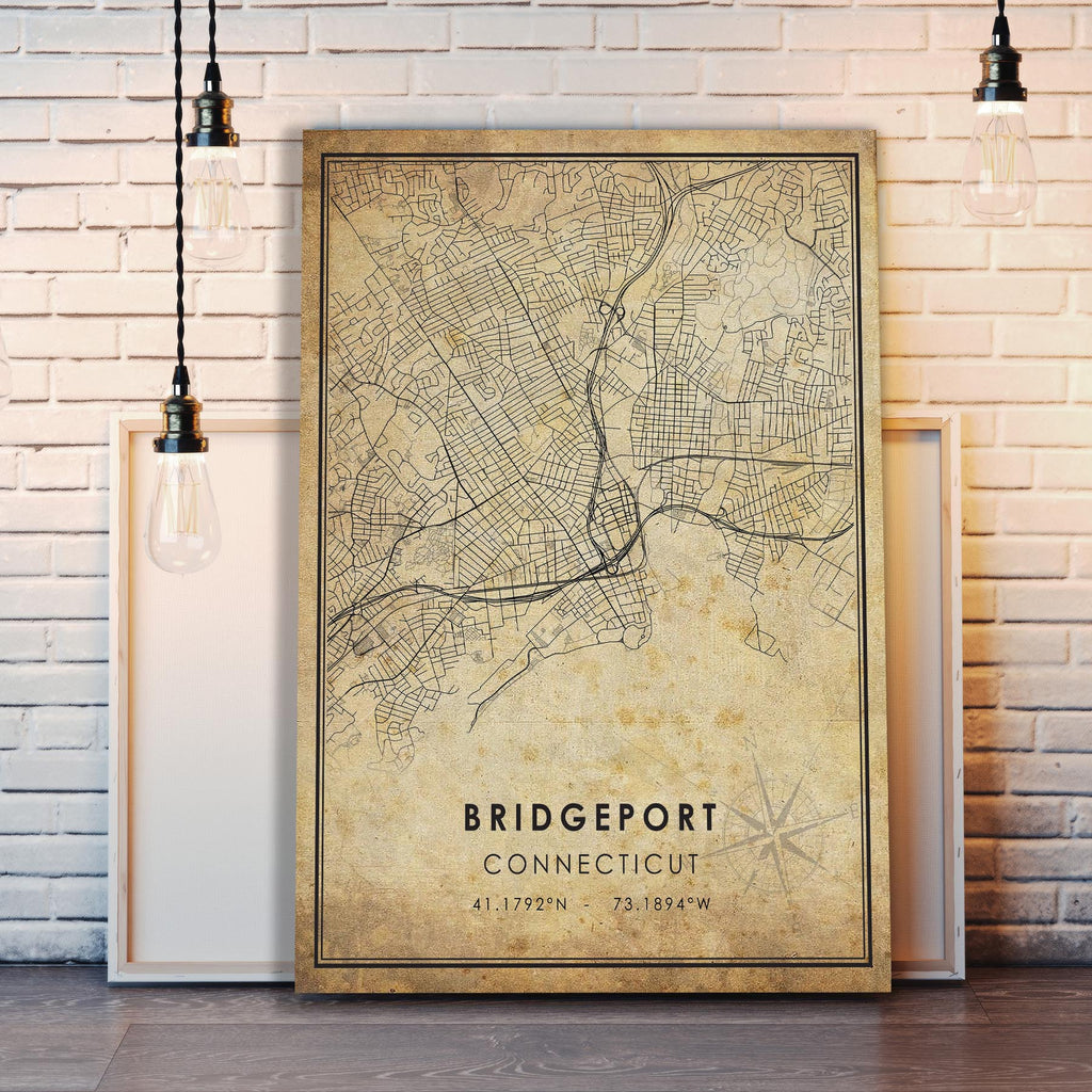 Bridgeport, Connecticut Vintage Style Map Print