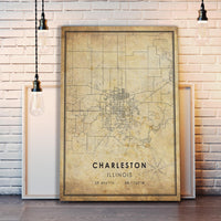 
              Charleston, Illinois Vintage Style Map Print 
            