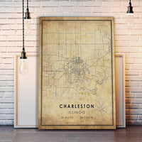 Charleston, Illinois Vintage Style Map Print 