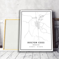 Doctor Coss, Mexico Modern Style Map Print 