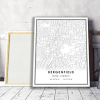 Bergenfield, New Jersey Modern Map Print
