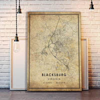 Blacksburg, Virginia Vintage Style Map Print 