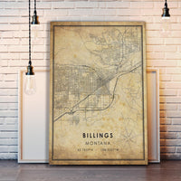 
              Billings, Montana Vintage Style Map Print 
            