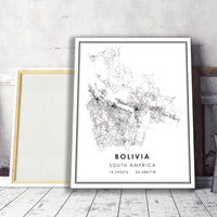 
              Bolivia, South America Modern Style Map Print 
            