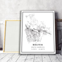 Bolivia, South America Modern Style Map Print 