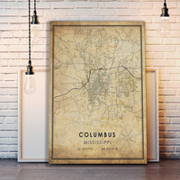 
              Columbus, Mississippi Vintage Style Map Print 
            