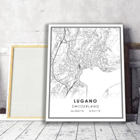 Lugano, Switzerland Modern Style Map Print 