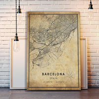 Barcelona, Spain Vintage Style Map Print