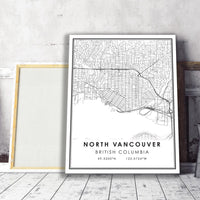 North Vancouver, British Columbia Modern Style Map Print 