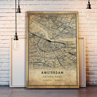 Amsterdam, Netherlands Vintage Style Map Print 