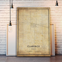 
              Clarence, Iowa Vintage Style Map Print 
            