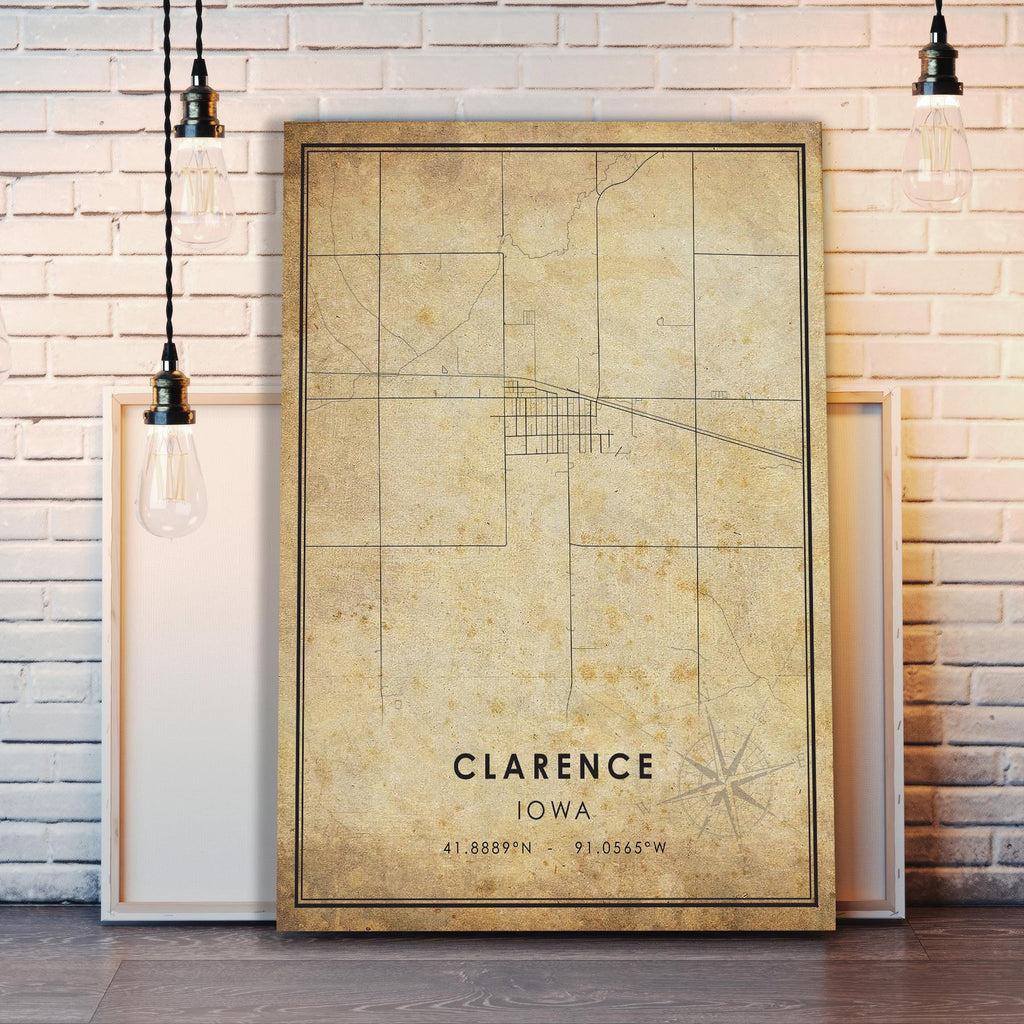 Clarence, Iowa Vintage Style Map Print 