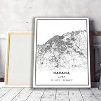 Havana, Cuba Modern Style Map Print 