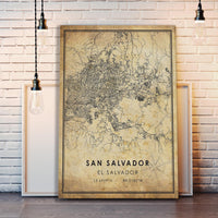 
              San Salvador, El Salvador Vintage Style Map Print 
            