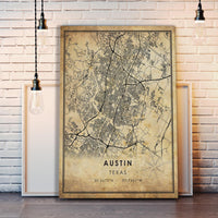 
              Austin, Texas Vintage Style Map Print 
            