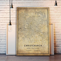 Christchurch, New Zealand Vintage Style Map Print 