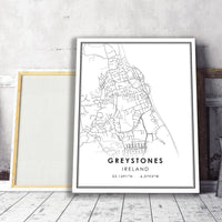 
              Greystones, Ireland Modern Style Map Print 
            