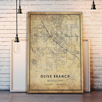 Olive Branch, Mississippi Vintage Style Map Print 