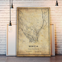 
              Benicia, California Vintage Style Map Print 
            