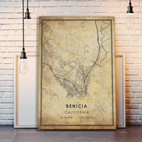 Benicia, California Vintage Style Map Print 